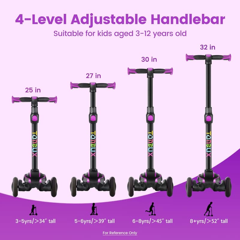 Kids' Adjustable Light-Up 3-Wheel Scooter for Ages 3-12