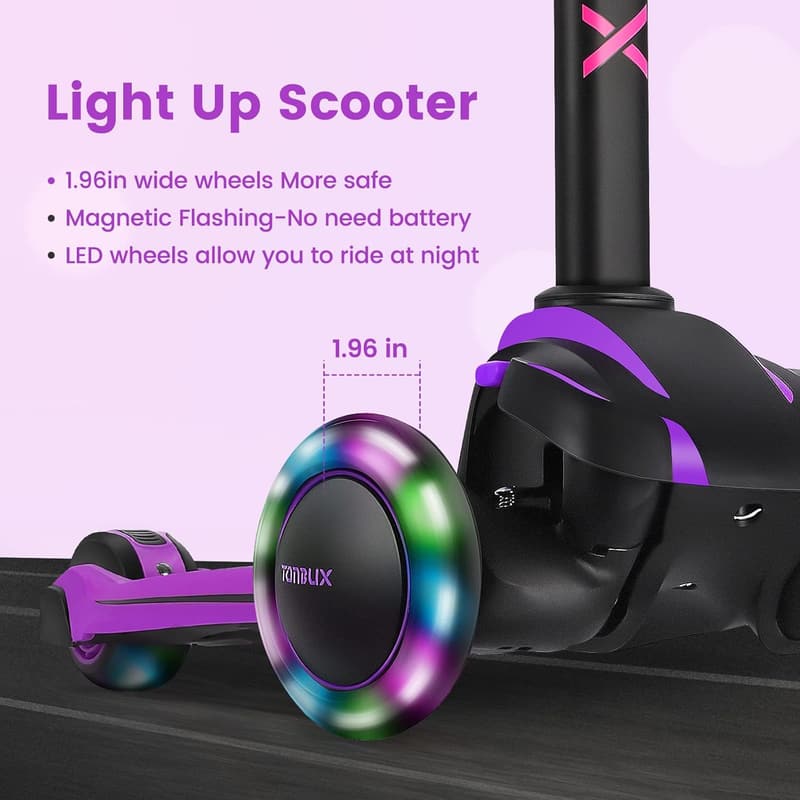 Kids' Adjustable Light-Up 3-Wheel Scooter for Ages 3-12