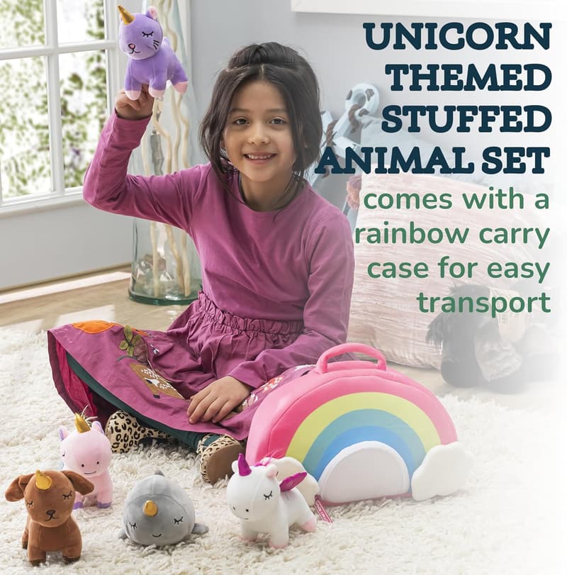 Unicorn Plush Toy Set - 5 Soft Stuffed Animals for Girls