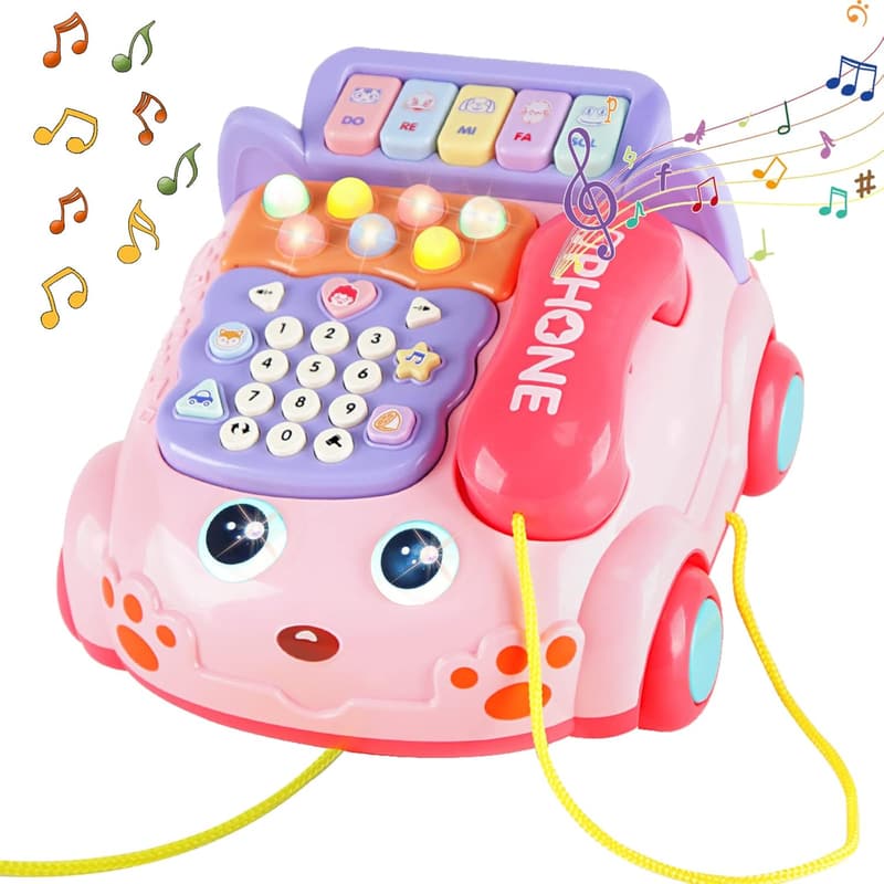 Interactive Baby Phone Toy with Music & Lights - Pink 18M+