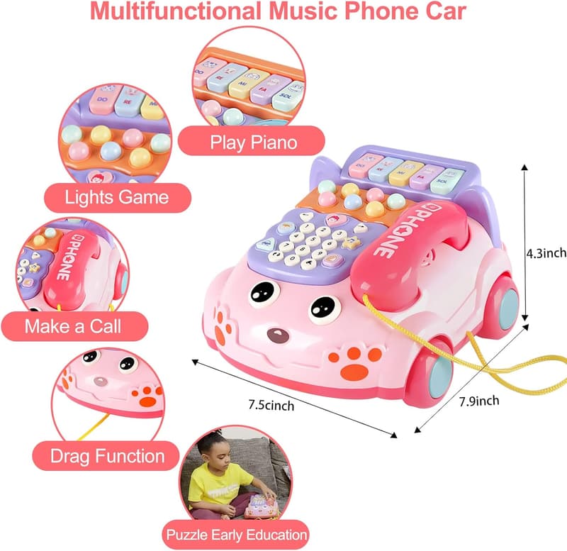 Interactive Baby Phone Toy with Music & Lights - Pink 18M+