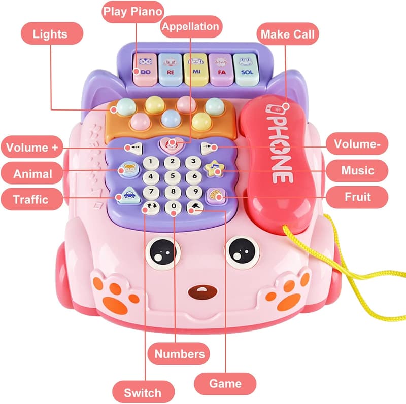 Interactive Baby Phone Toy with Music & Lights - Pink 18M+