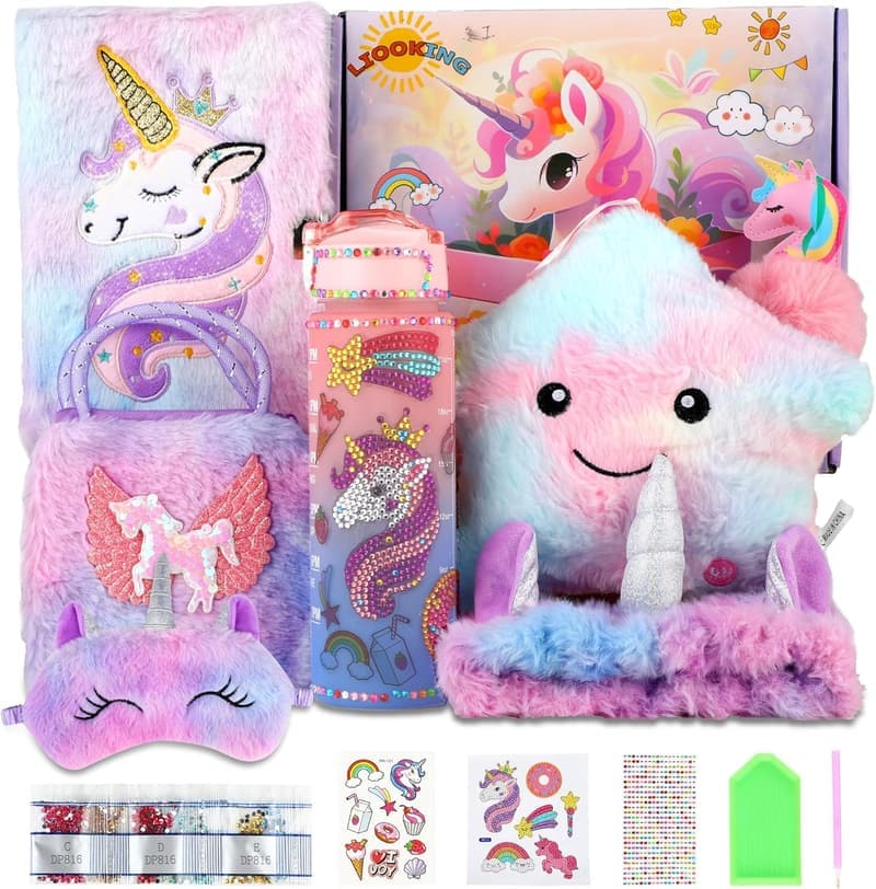 Unicorn Gift Set for Girls: Light-Up Plush, Diary, Eye Mask