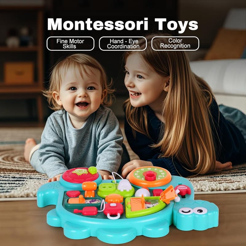 Montessori Sensory Busy Board for Toddlers with Light & Music