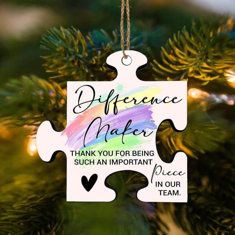 Team Christmas Ornament - Difference Maker Puzzle Gift for Employees