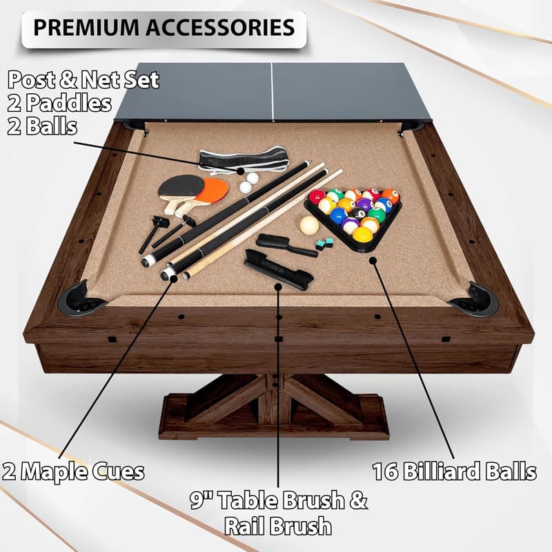 7 FT Multi-Game Pool Table with Dining Top & Accessories