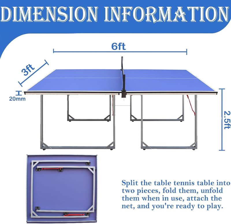 Foldable Portable Ping Pong Table - Multi-Use Indoor/Outdoor
