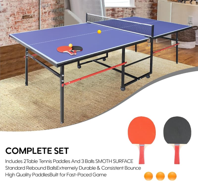 Tournament-Quality Foldable Ping Pong Table with Paddles & Balls