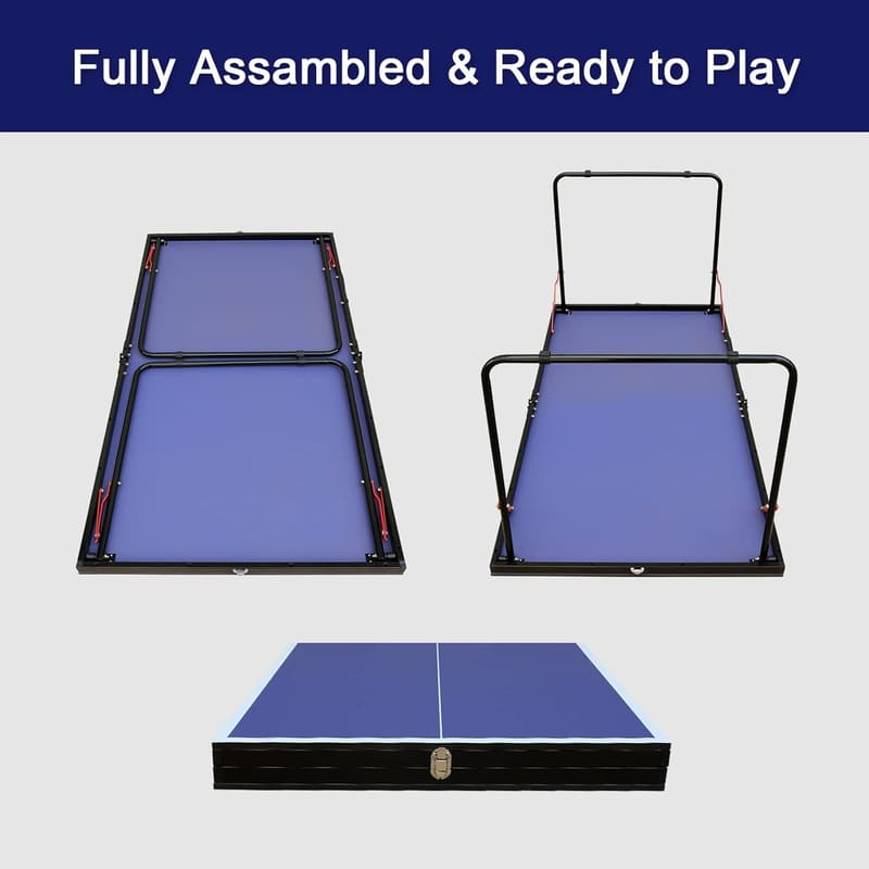 Preassembled Foldable Table Tennis Table Set - Portable Family Game