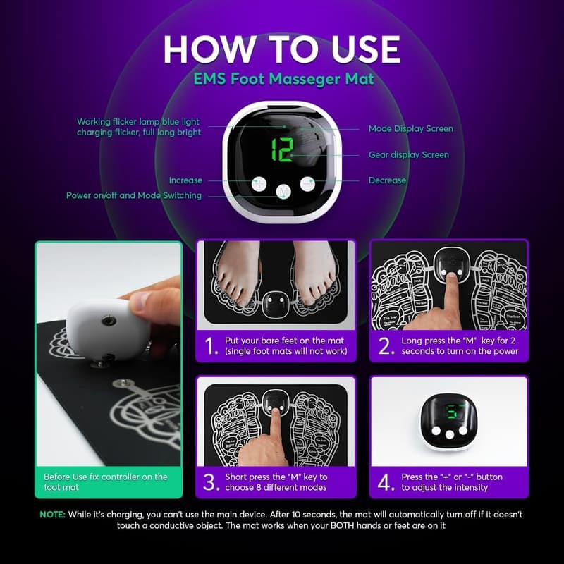 Portable EMS Foot Massager Mat for Pain Relief & Circulation