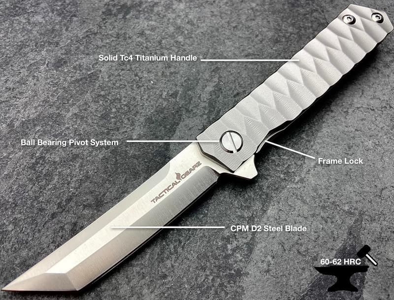 Tactical Gearz EDC Titanium Folding Knife with D2 Steel Blade