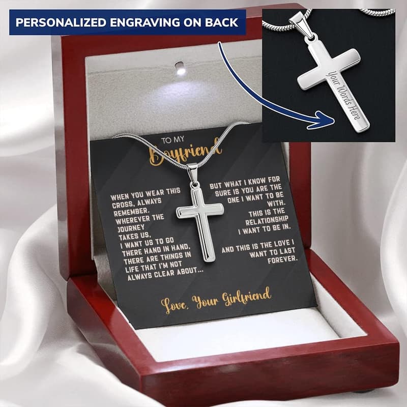 Personalized Cross Necklace for Him - Anniversary Gift