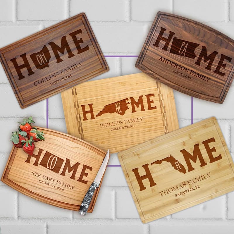 Personalized Engraved State Map Cutting Board for Housewarming