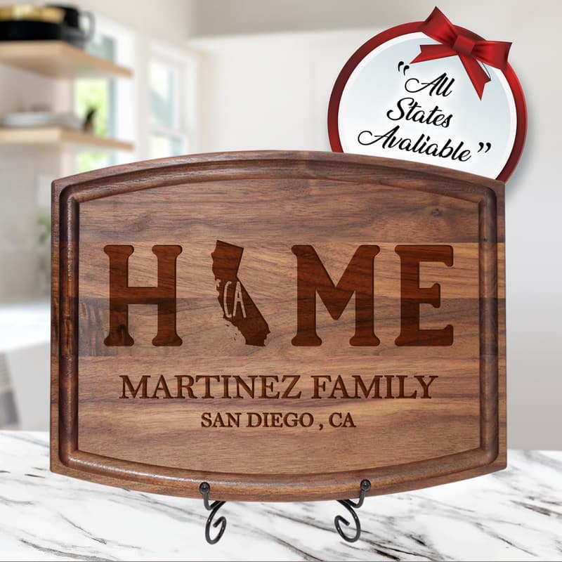 Personalized Engraved State Map Cutting Board for Housewarming
