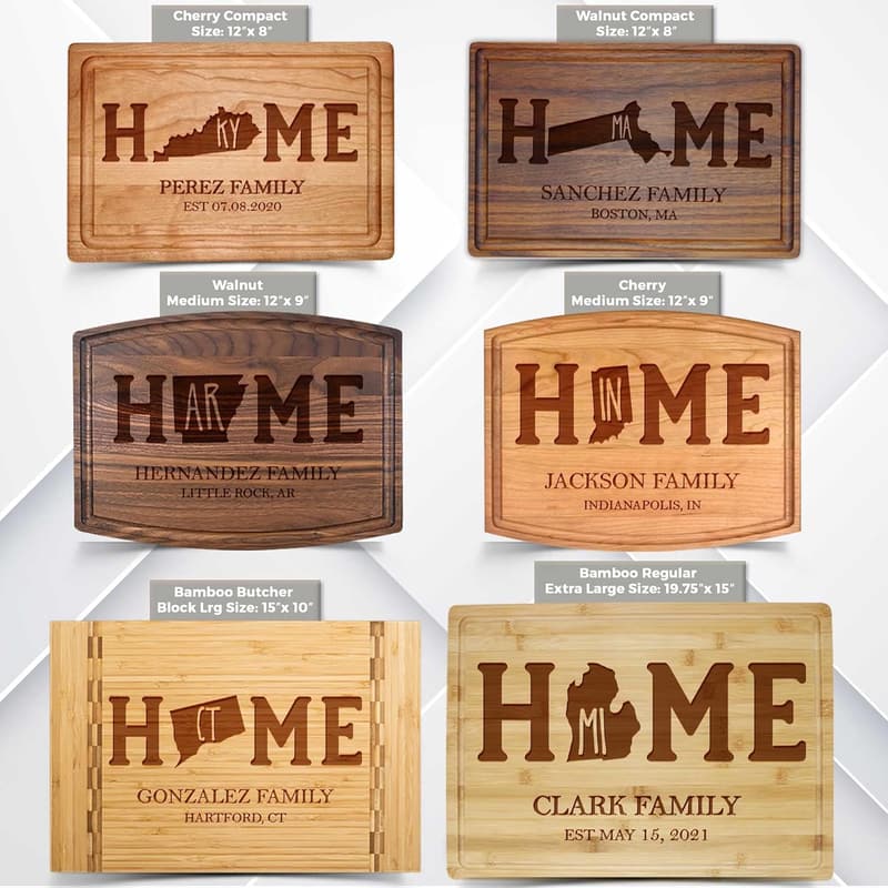 Personalized Engraved State Map Cutting Board for Housewarming