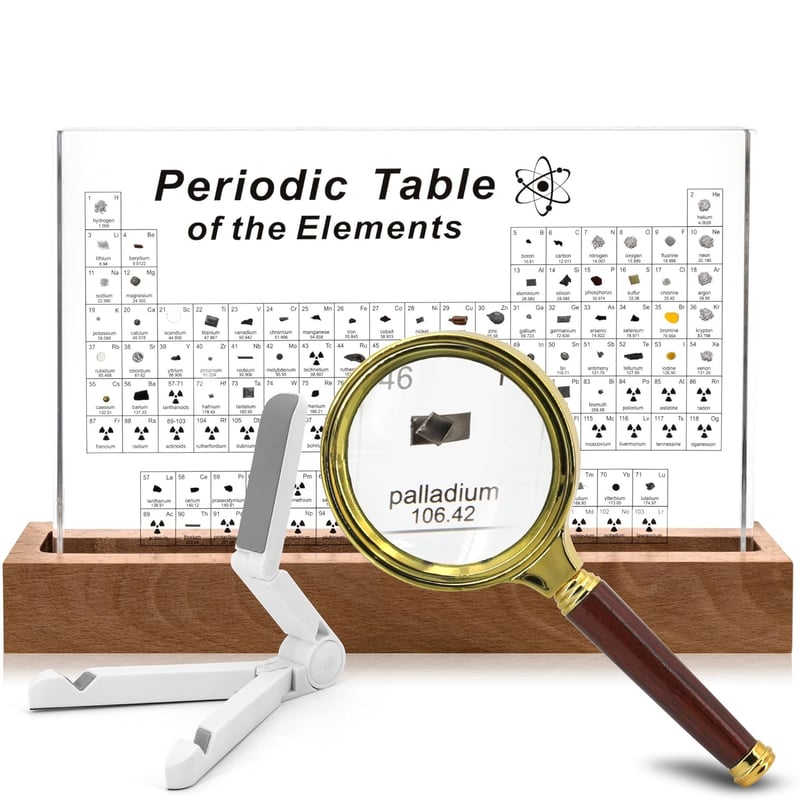Periodic Table Educational Model with Real Elements and Stand