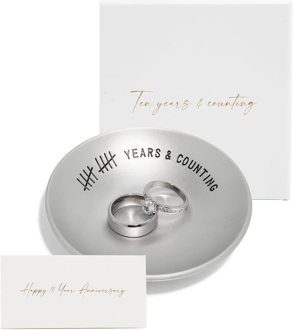 10th Anniversary Engraved Aluminum Ring Holder Dish