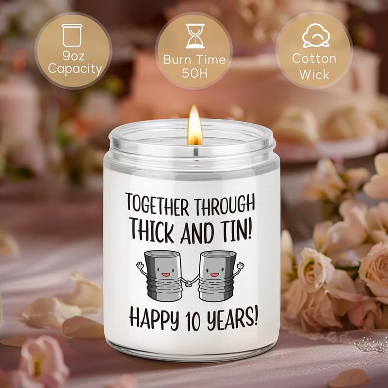 10th Anniversary Candle Gift for Couples - Funny Tin Design