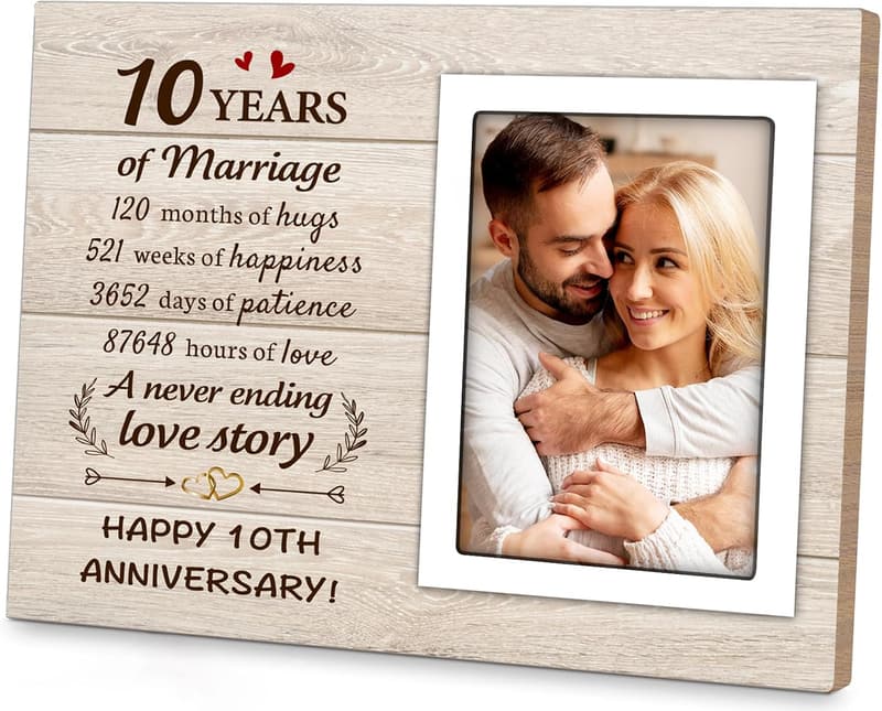 10th Anniversary Picture Frame for Couples - Holds 4x6 Photos