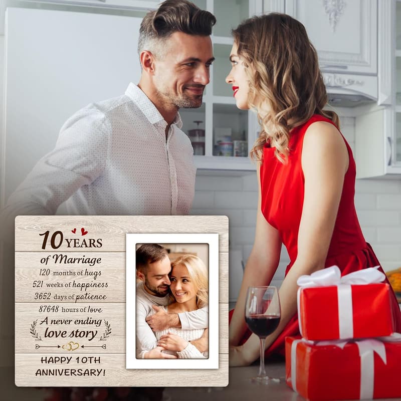 10th Anniversary Picture Frame for Couples - Holds 4x6 Photos