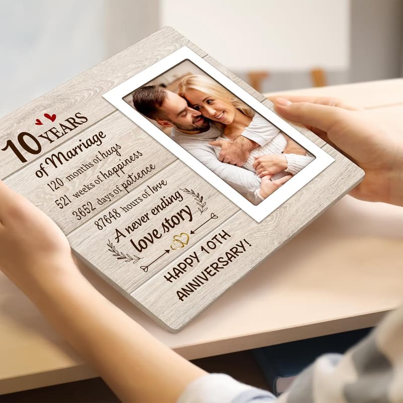 10th Anniversary Picture Frame for Couples - Holds 4x6 Photos