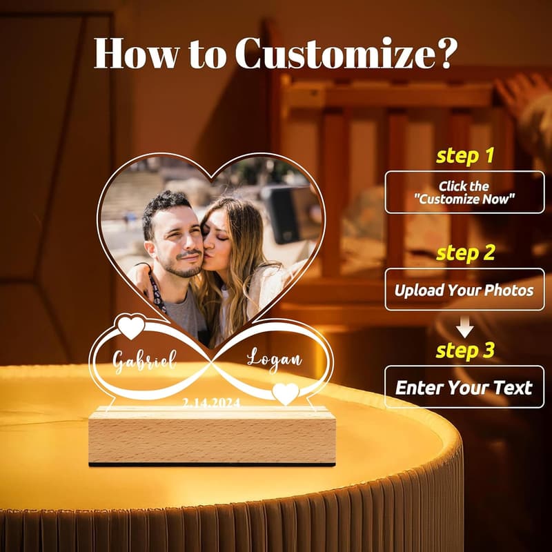 Anniversary Personalized Acrylic Picture Frame with Night Light