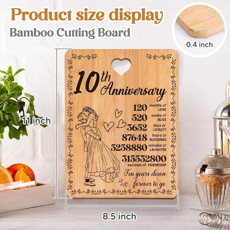 10th Anniversary Bamboo Cutting Board for Couples