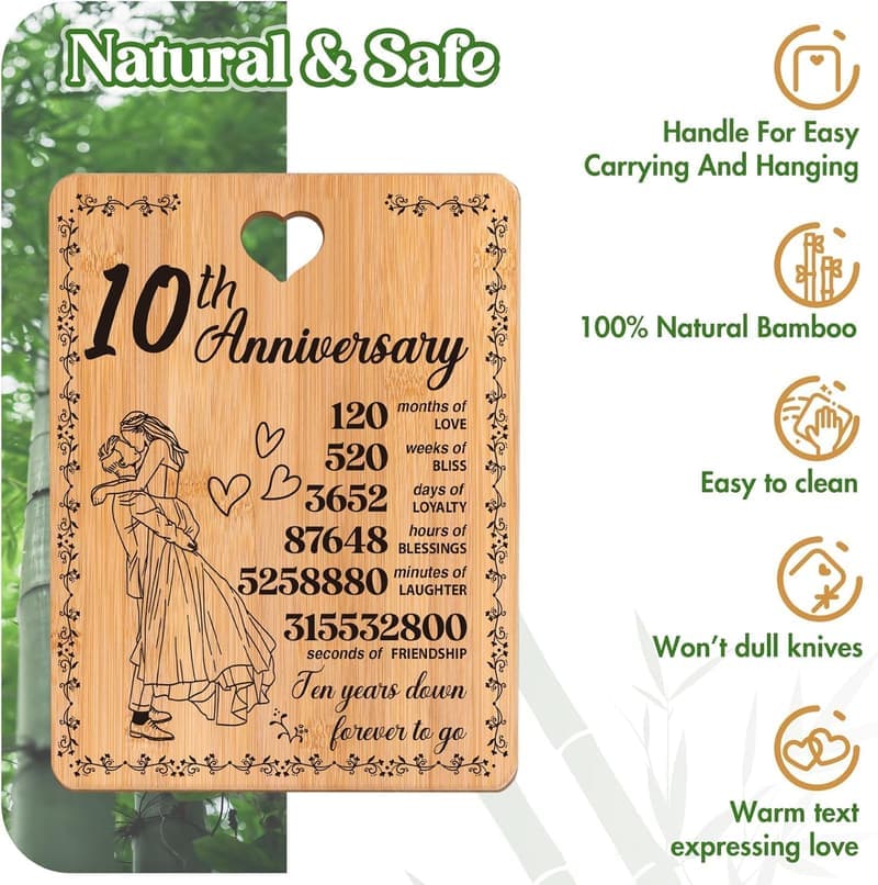 10th Anniversary Bamboo Cutting Board for Couples