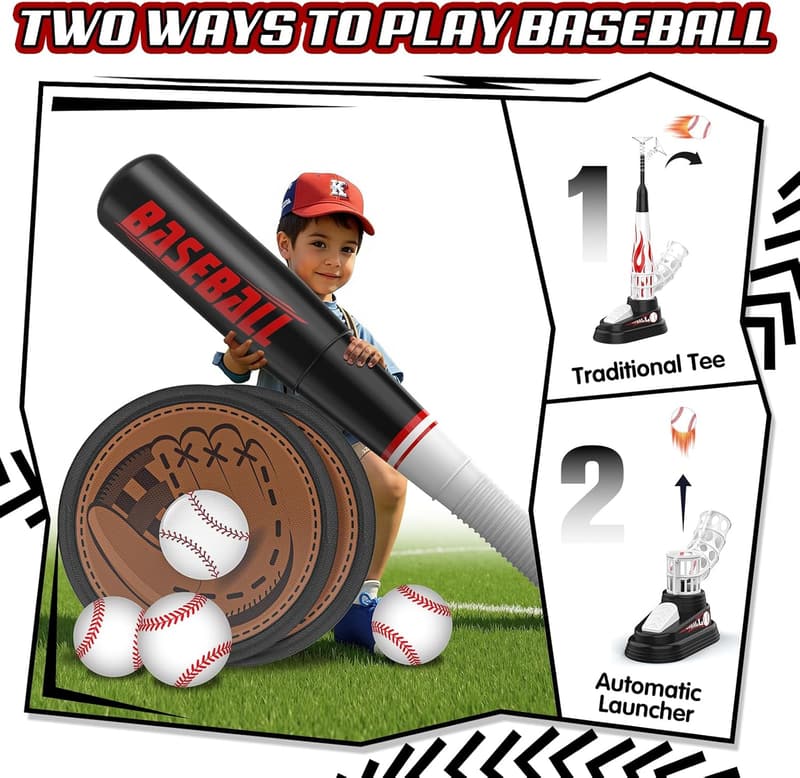 Kids' Outdoor T-Ball Set with Stand and Glove, Ages 3-5