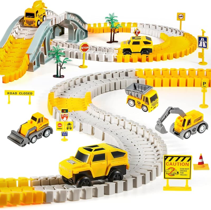 Construction Track Set with 2 Cars & DIY Map for Kids 3-6