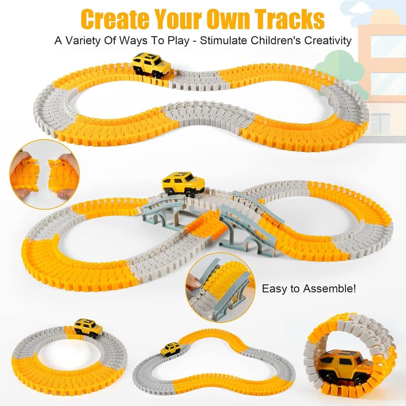 Construction Track Set with 2 Cars & DIY Map for Kids 3-6