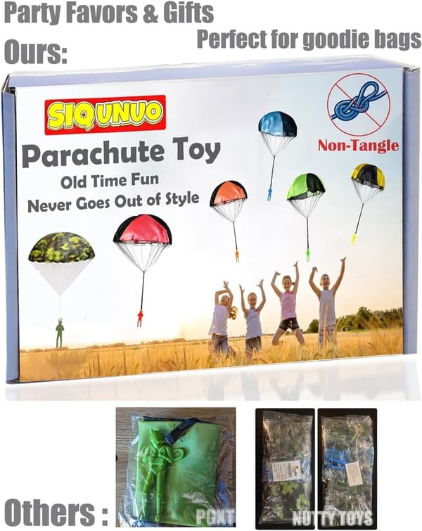 Outdoor Parachute Toys for Kids, 6-Pack Tangle-Free Fun