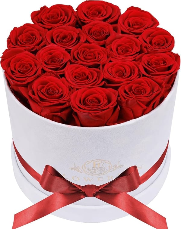 Birthday Gifts: Luxury Suede Box with Preserved Red Roses