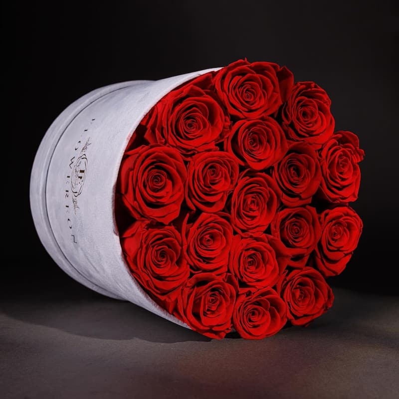 Birthday Gifts: Luxury Suede Box with Preserved Red Roses