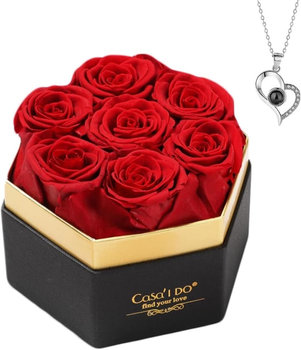 Mother's Day Preserved Roses with I Love You Necklace Gift Set