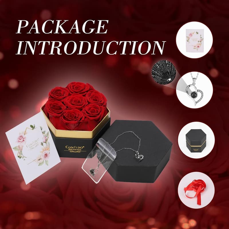 Mother's Day Preserved Roses with I Love You Necklace Gift Set