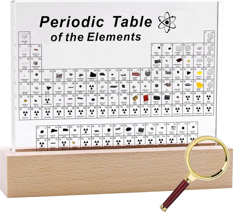 Periodic Table Display with 83 Real Elements - Acrylic & Wood