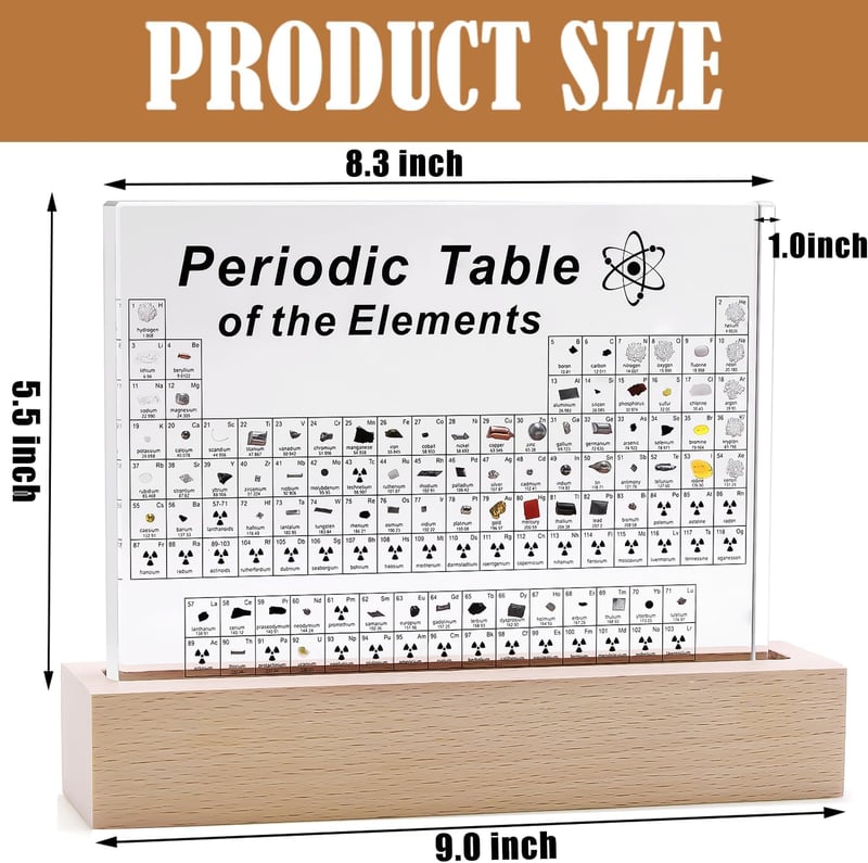 Periodic Table Display with 83 Real Elements - Acrylic & Wood