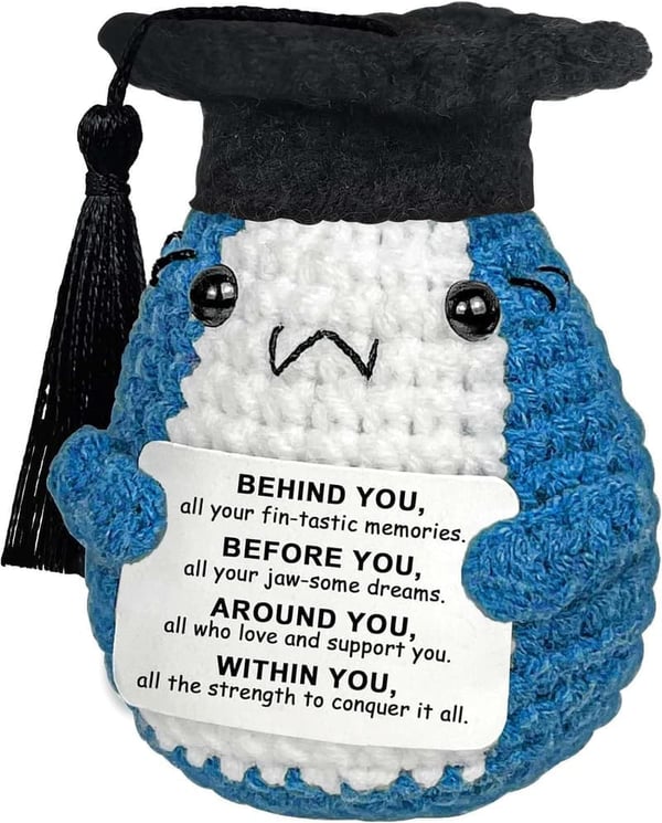 2025 Graduation Gift: Inspirational Crochet Shark for Grads