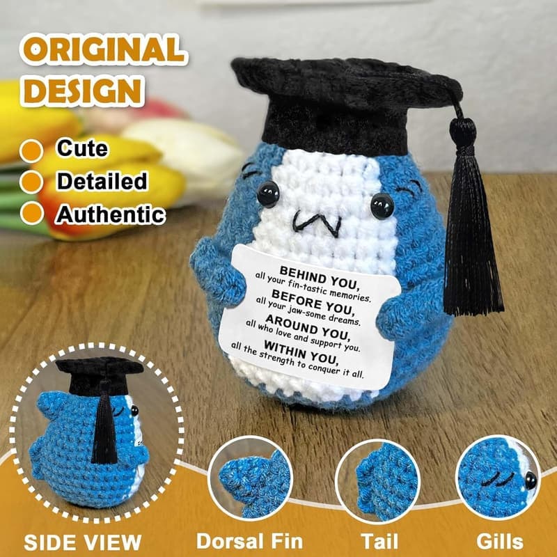 2025 Graduation Gift: Inspirational Crochet Shark for Grads