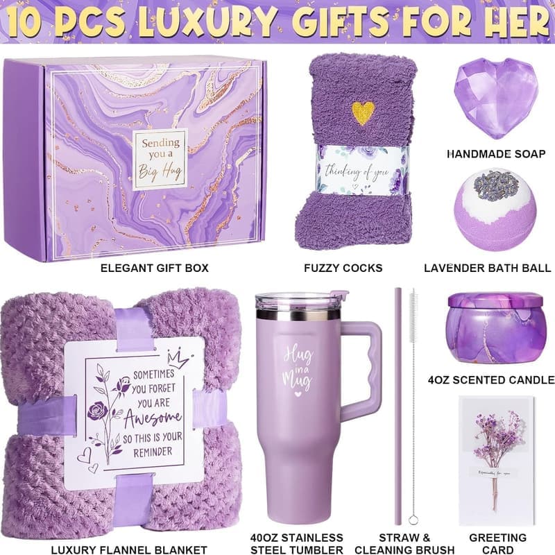 Lavender Spa Gift Basket for Women - Birthday & Get Well Soon