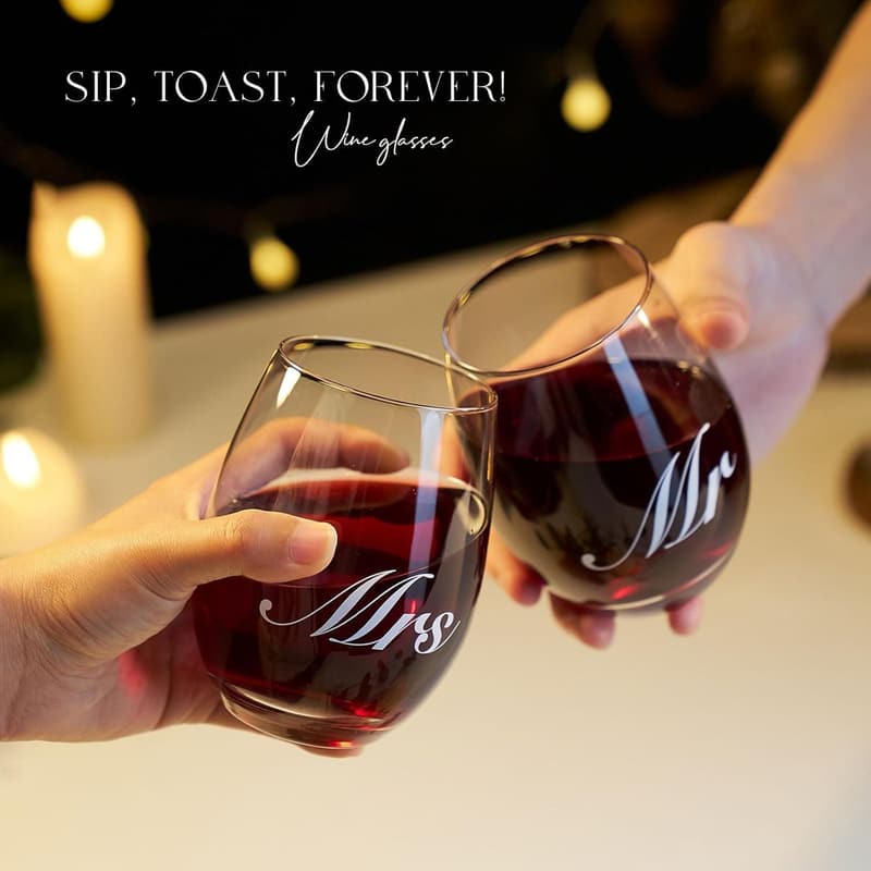 Couples' Wedding Gift Set: Mr & Mrs Wine Glasses with Decanter
