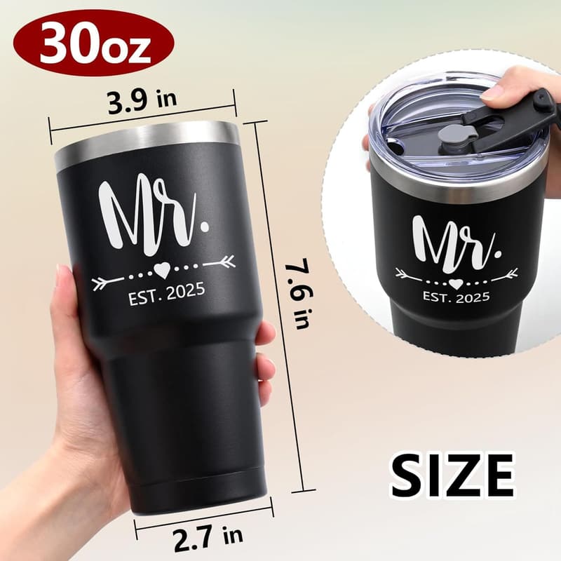 Wedding Gift Set: Mr and Mrs EST 2025 Stainless Steel Tumblers