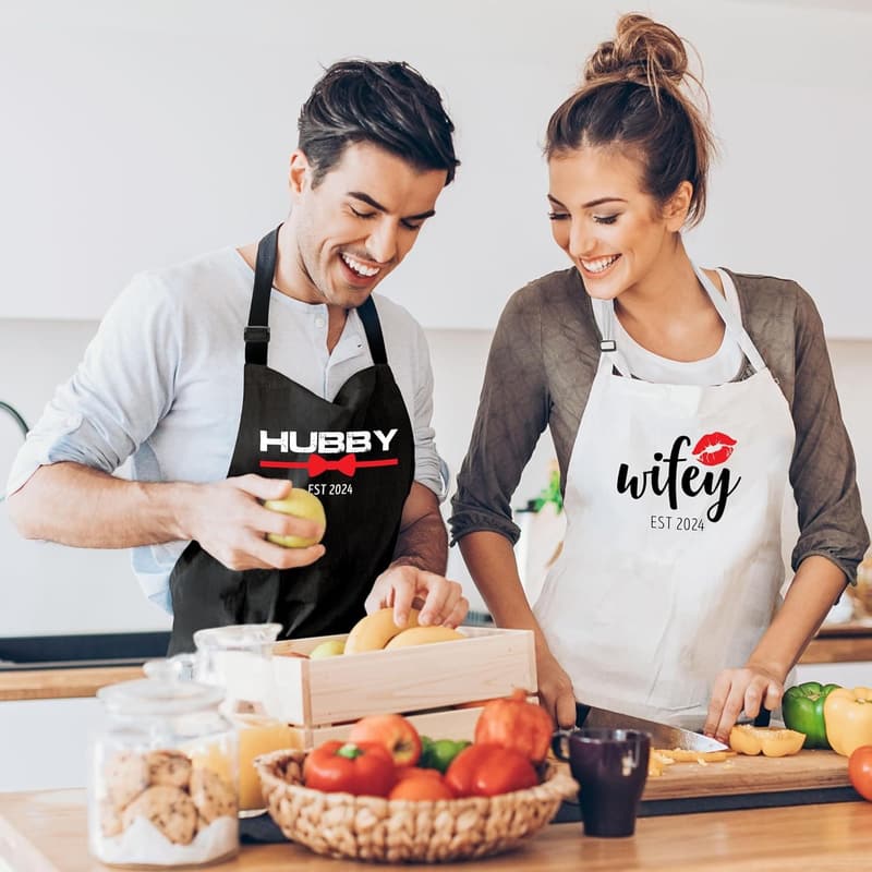 Matching Couples Aprons - Cute Newlywed Gift for Hubby & Wifey