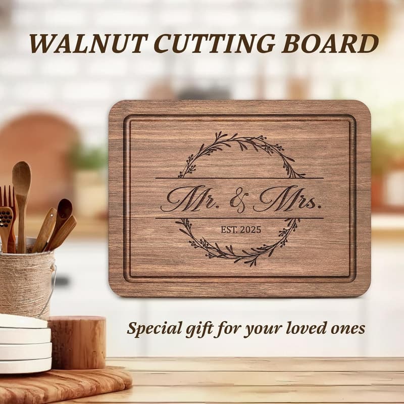 Engraved Walnut Wood Cutting Board for Newlyweds 2025