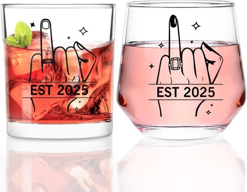 Wedding Gifts: Est 2025 Wine & Whisky Glasses for Couples