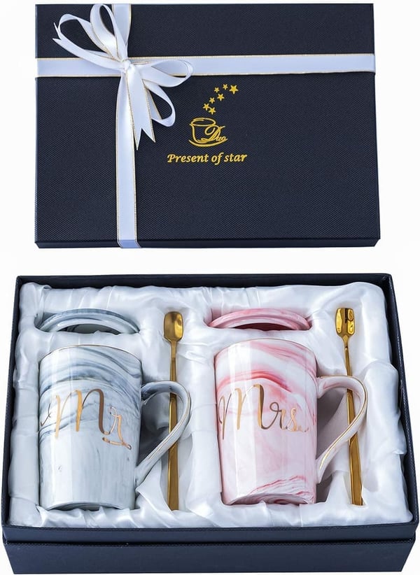 Mr. and Mrs. Ceramic Coffee Mugs - Wedding Gifts for Couples