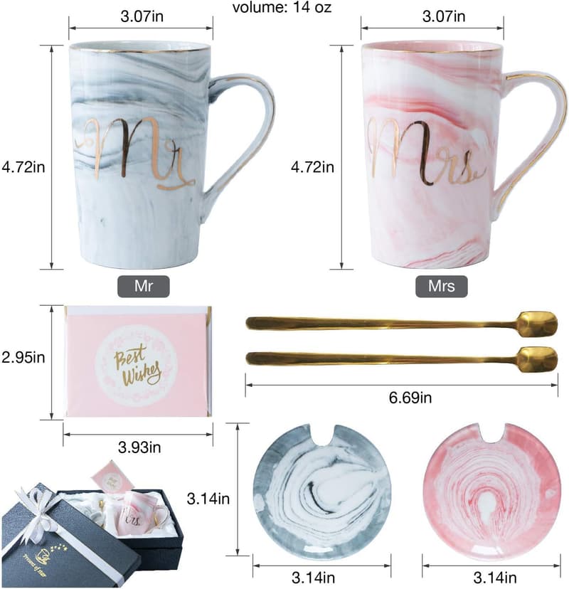 Mr. and Mrs. Ceramic Coffee Mugs - Wedding Gifts for Couples