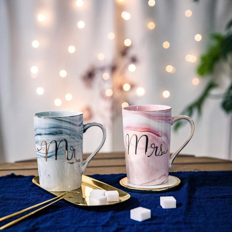 Mr. and Mrs. Ceramic Coffee Mugs - Wedding Gifts for Couples