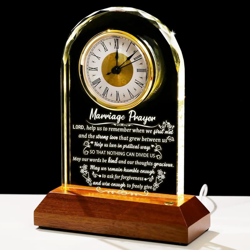 2025 Wedding Anniversary Glass Clock with Wooden Base